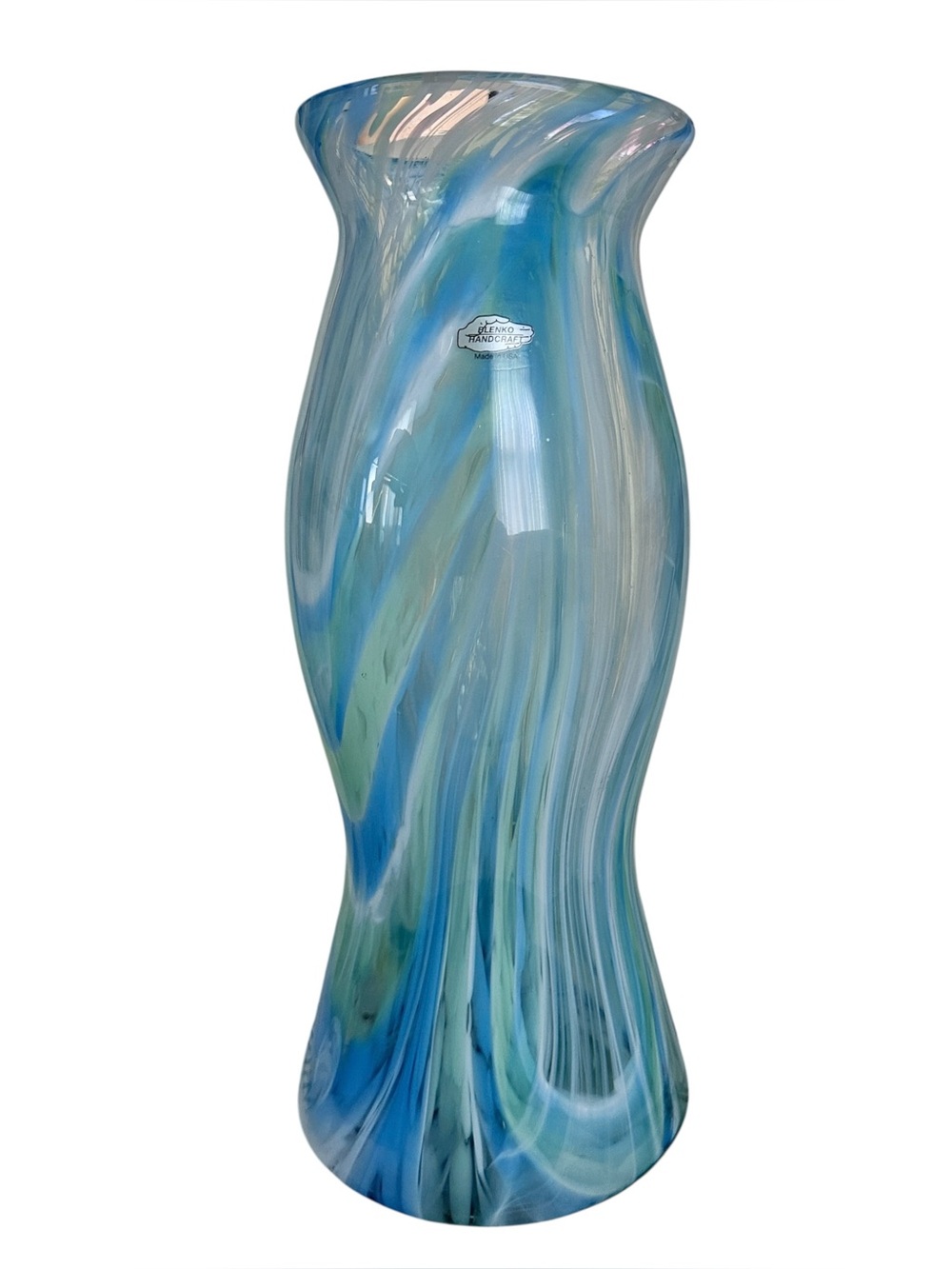 Vintage Blenko Hourglass Swirl Large Vase Blue